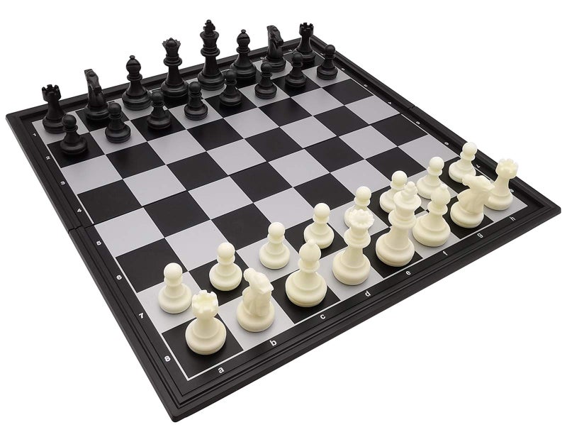 Fuhengli 9.8" Magnetic Travel Chess Set for Adults and Kids, with Outdoor Portable Folding Chess Board, Black & White Color - Image 1